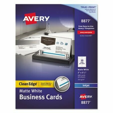 AVERY DENNISON Avery, True Print Clean Edge Business Cards, Inkjet, 2 X 3 1/2, White, 400PK 8877